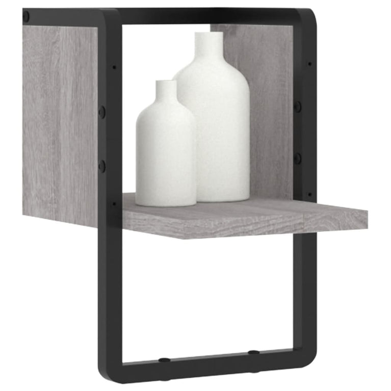 Wandschap met stang 20x25x30 cm grijs sonoma eikenkleurig MeubelReus