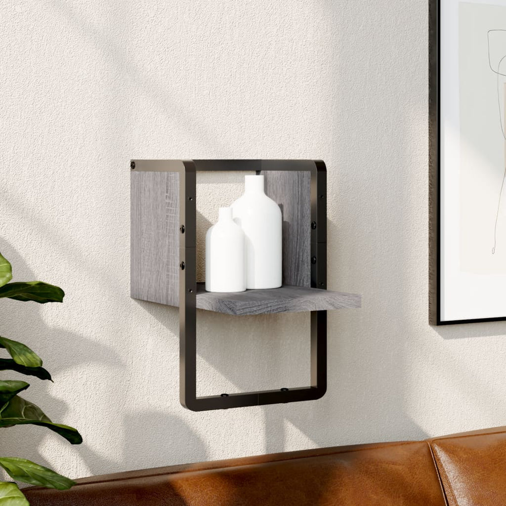 Wandschap met stang 20x25x30 cm grijs sonoma eikenkleurig MeubelReus