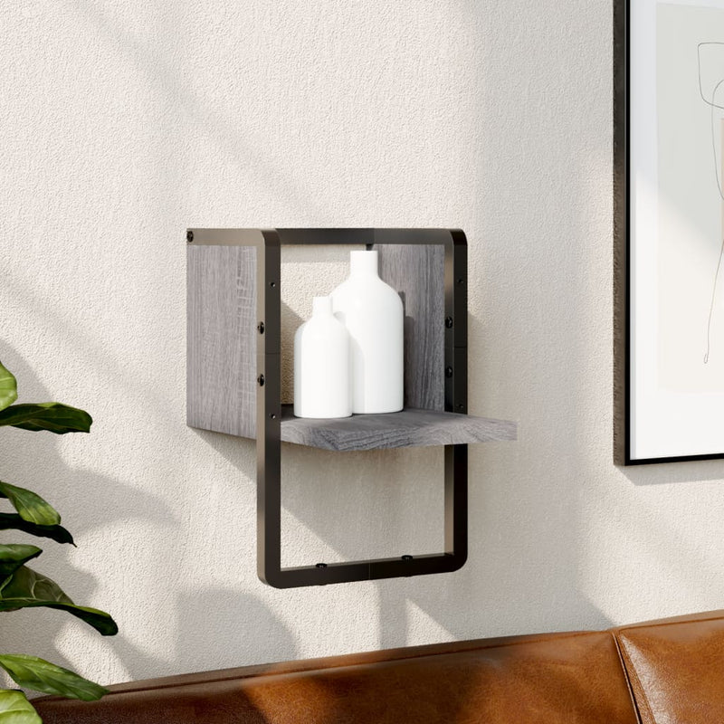 Wandschap met stang 20x25x30 cm grijs sonoma eikenkleurig MeubelReus