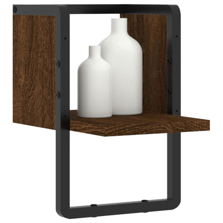 Wandschap met stang 20x25x30 cm bruin eikenkleur MeubelReus