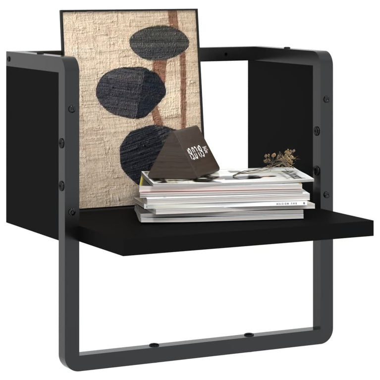 Wandschap met stang 30x25x30 cm zwart MeubelReus