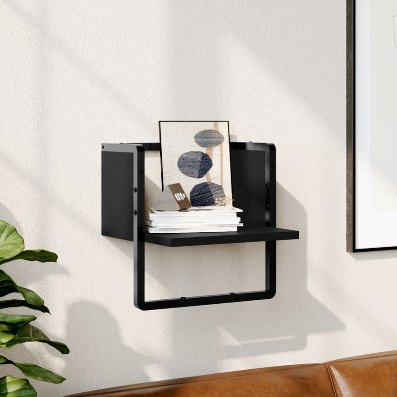 Wandschap met stang 30x25x30 cm zwart MeubelReus