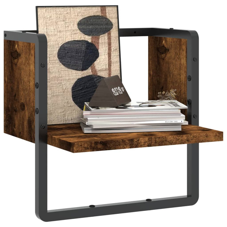 Wandschap met stang 30x25x30 cm gerookt eikenkleurig MeubelReus