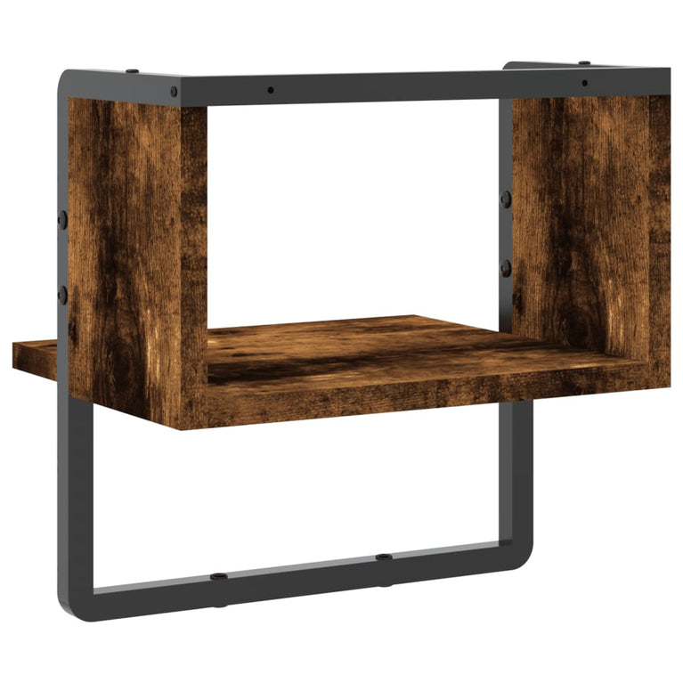Wandschap met stang 30x25x30 cm gerookt eikenkleurig MeubelReus