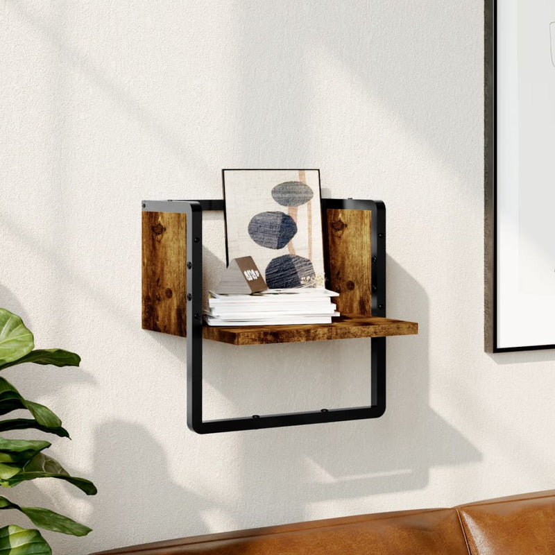 Wandschap met stang 30x25x30 cm gerookt eikenkleurig MeubelReus