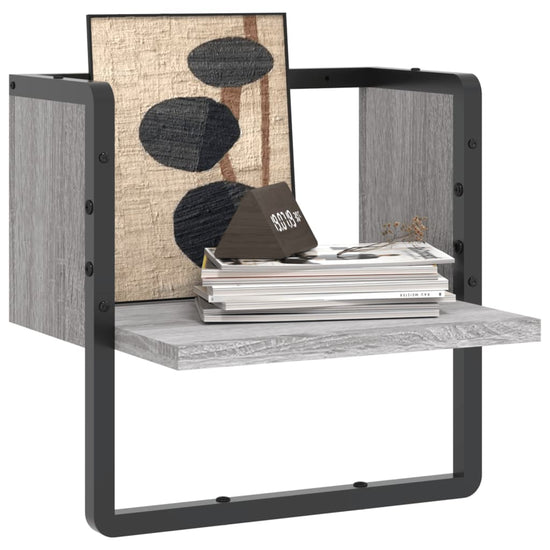 Wandschap met stang 30x25x30 cm grijs sonoma eikenkleurig MeubelReus