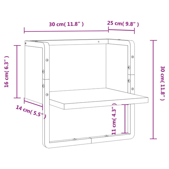 Wandschap met stang 30x25x30 cm grijs sonoma eikenkleurig MeubelReus
