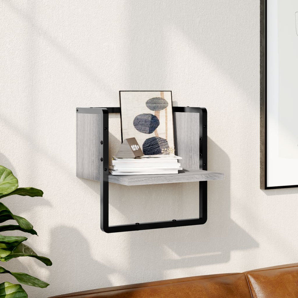 Wandschap met stang 30x25x30 cm grijs sonoma eikenkleurig MeubelReus