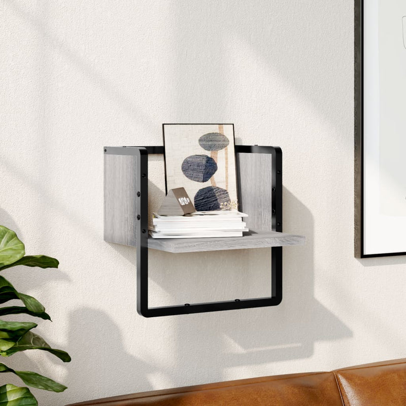 Wandschap met stang 30x25x30 cm grijs sonoma eikenkleurig MeubelReus