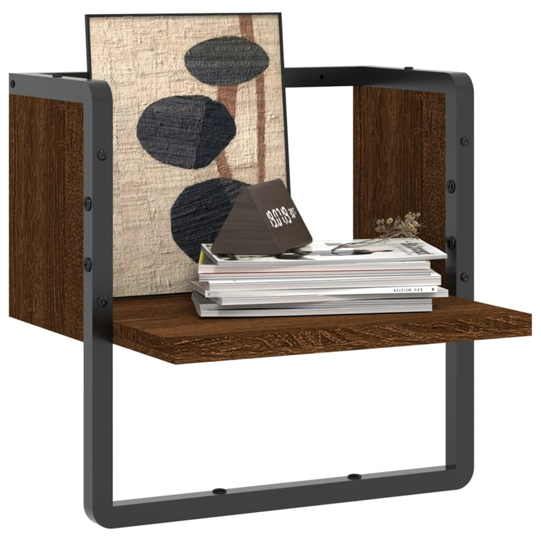 Wandschap met stang 30x25x30 cm bruin eikenkleur MeubelReus