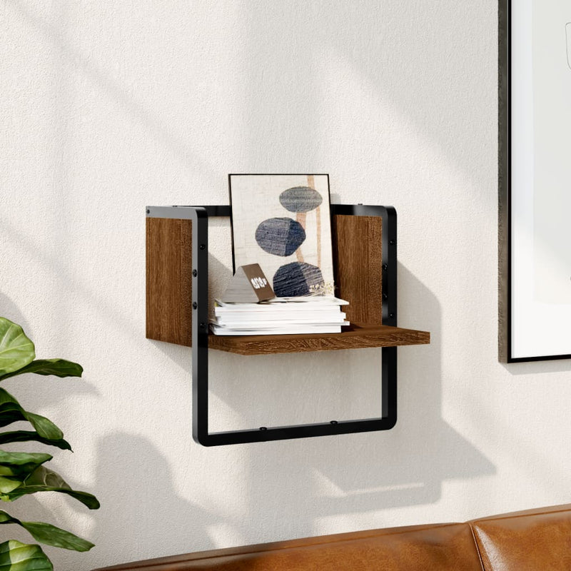 Wandschap met stang 30x25x30 cm bruin eikenkleur MeubelReus