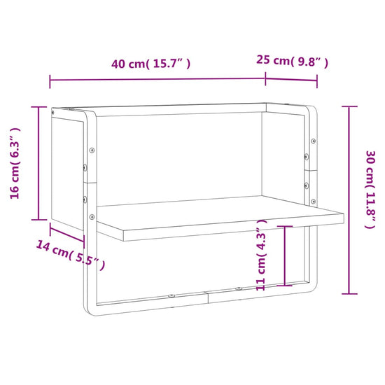 Wandschap met stang 40x25x30 cm zwart MeubelReus
