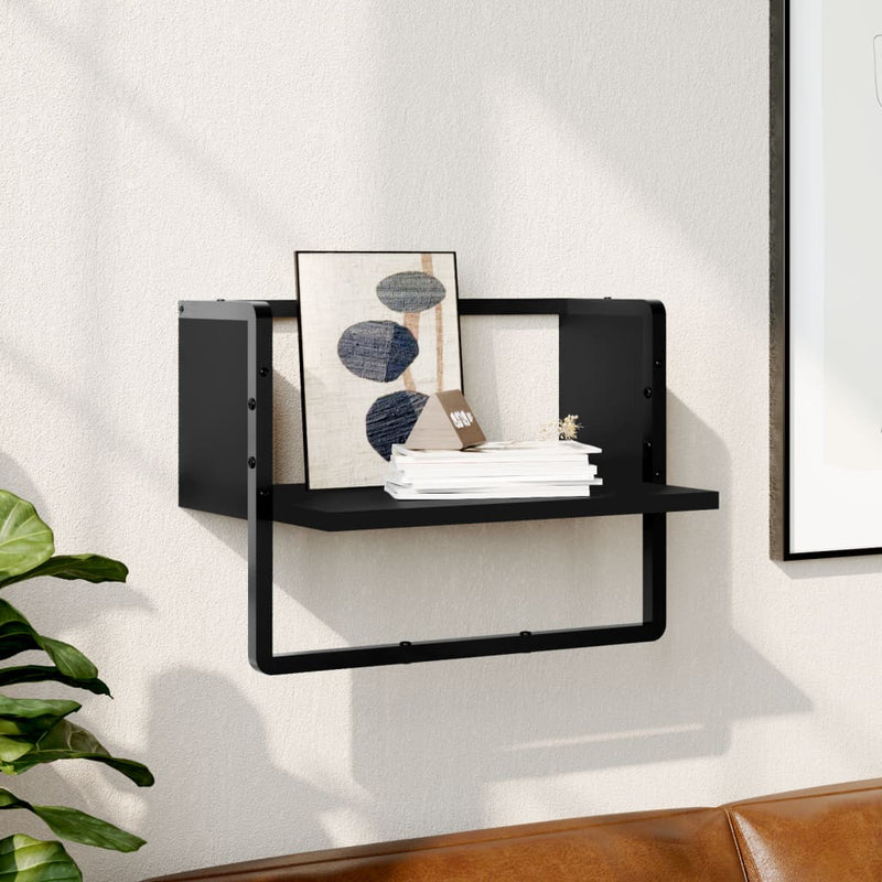 Wandschap met stang 40x25x30 cm zwart MeubelReus