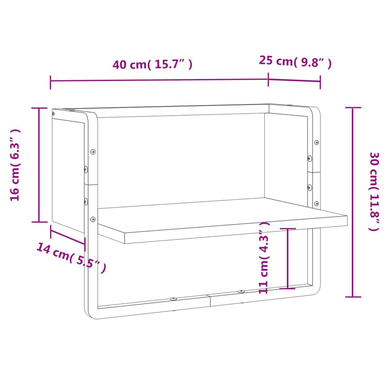 Wandschap met stang 40x25x30 cm gerookt eikenkleurig MeubelReus