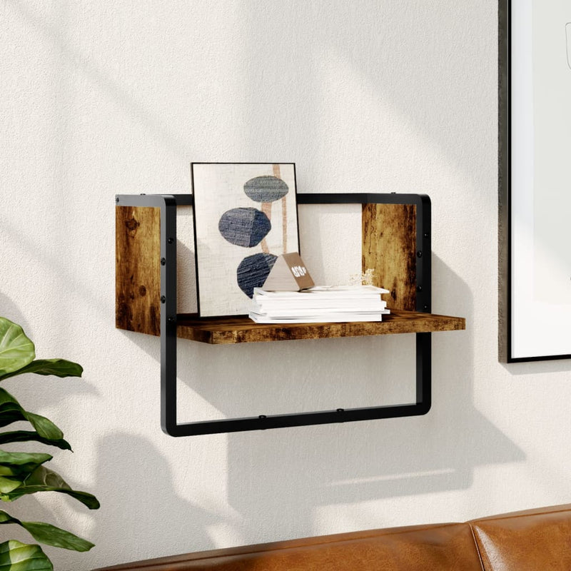 Wandschap met stang 40x25x30 cm gerookt eikenkleurig MeubelReus