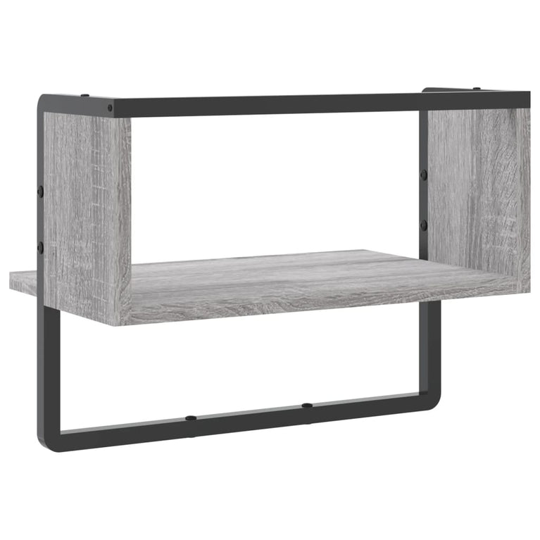 Wandschap met stang 40x25x30 cm grijs sonoma eikenkleurig MeubelReus