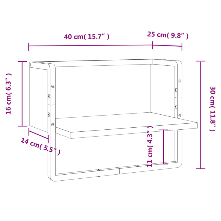 Wandschap met stang 40x25x30 cm grijs sonoma eikenkleurig MeubelReus
