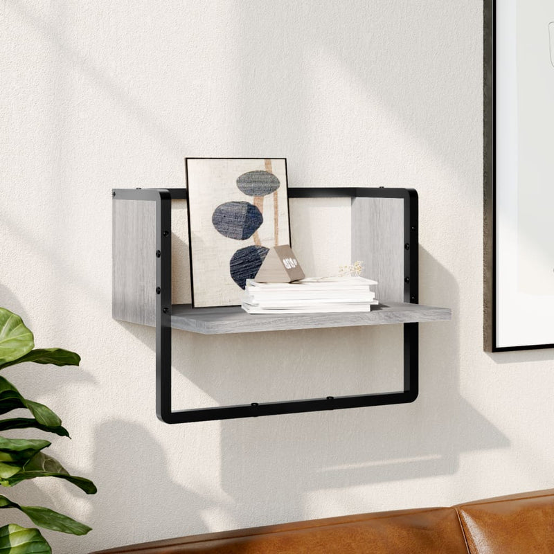 Wandschap met stang 40x25x30 cm grijs sonoma eikenkleurig MeubelReus