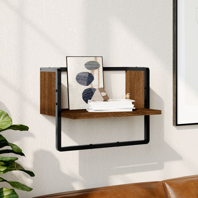 Wandschap met stang 40x25x30 cm bruin eikenkleur MeubelReus