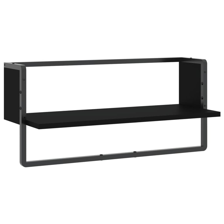 Wandschap met stang 65x25x30 cm zwart MeubelReus