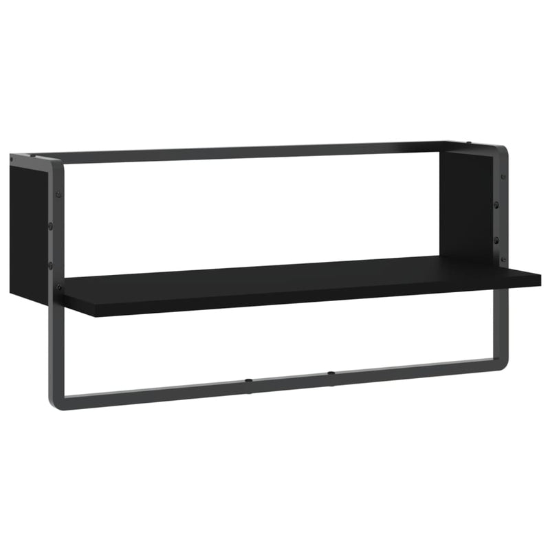 Wandschap met stang 65x25x30 cm zwart MeubelReus