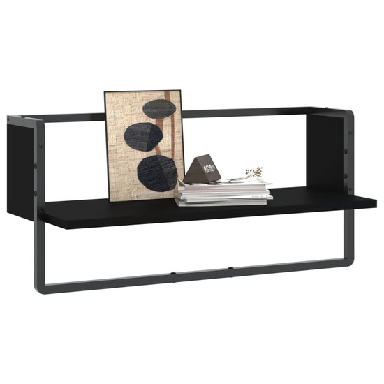 Wandschap met stang 65x25x30 cm zwart MeubelReus