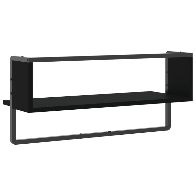 Wandschap met stang 65x25x30 cm zwart MeubelReus