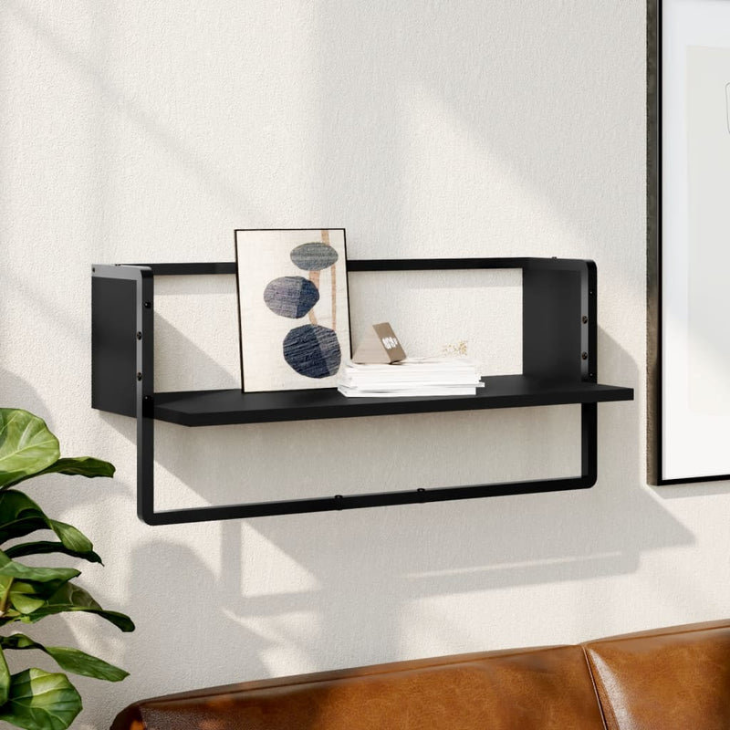 Wandschap met stang 65x25x30 cm zwart MeubelReus