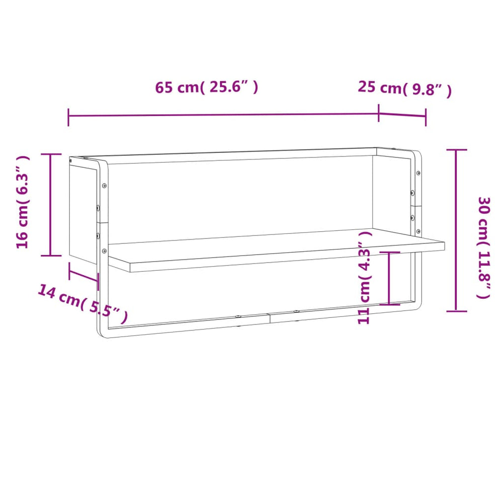 Wandschap met stang 65x25x30 cm sonoma eikenkleurig MeubelReus