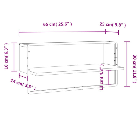 Wandschap met stang 65x25x30 cm sonoma eikenkleurig MeubelReus