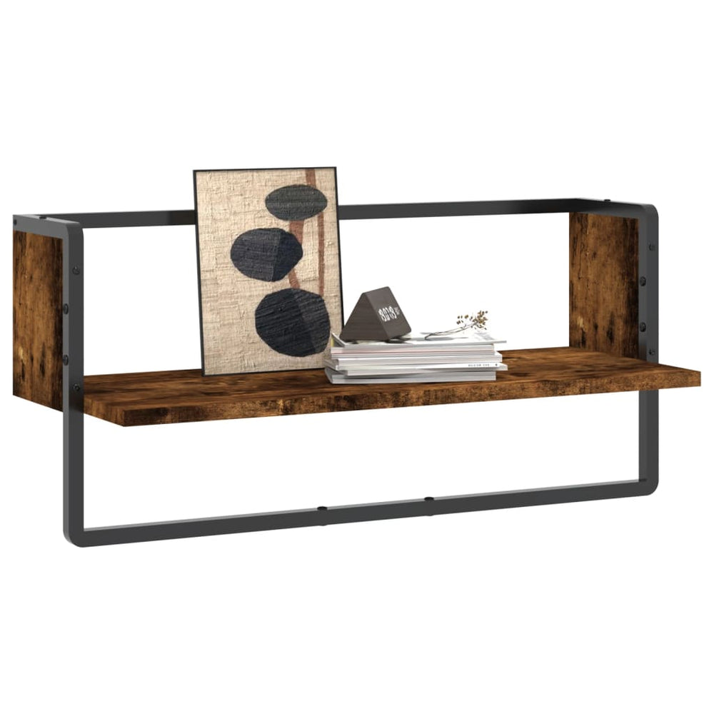 Wandschap met stang 65x25x30 cm gerookt eikenkleurig MeubelReus