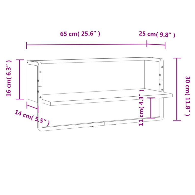 Wandschap met stang 65x25x30 cm gerookt eikenkleurig MeubelReus