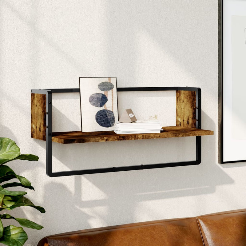 Wandschap met stang 65x25x30 cm gerookt eikenkleurig MeubelReus
