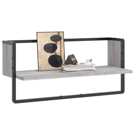 Wandschap met stang 65x25x30 cm grijs sonoma eikenkleurig MeubelReus