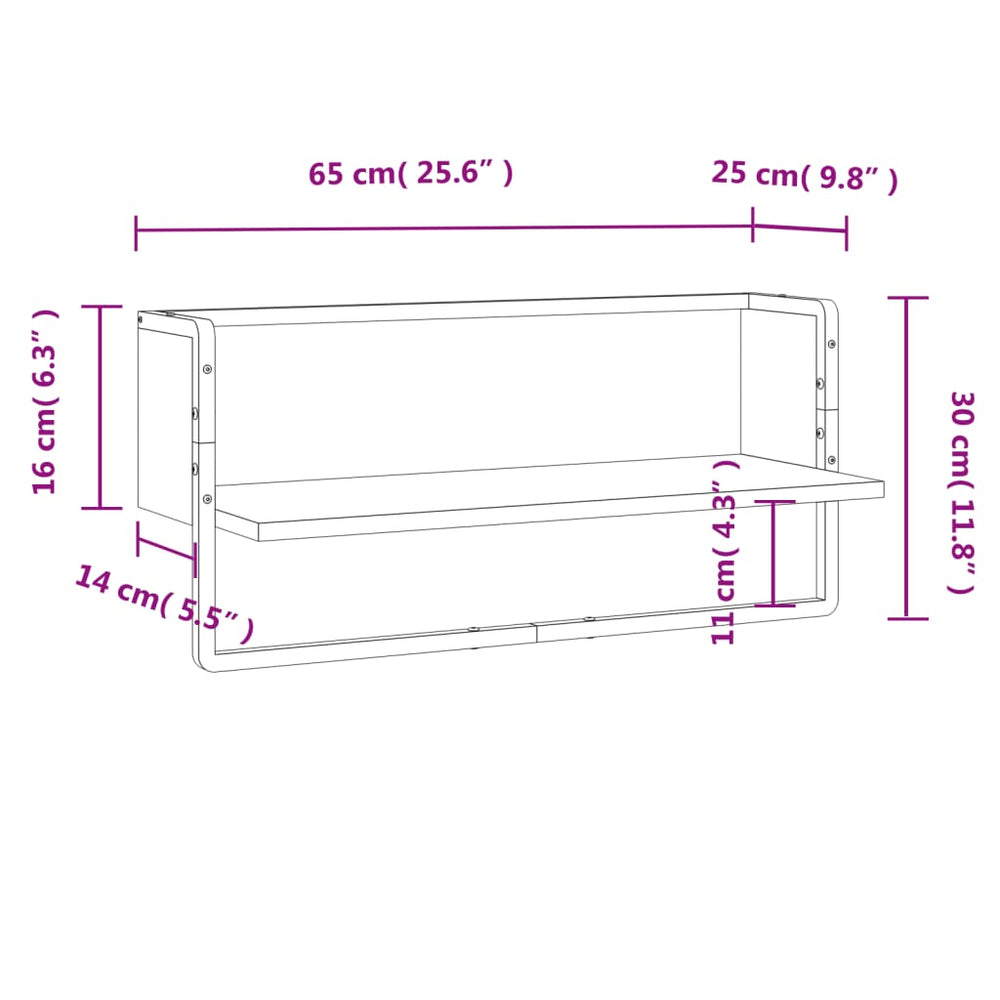 Wandschap met stang 65x25x30 cm grijs sonoma eikenkleurig MeubelReus