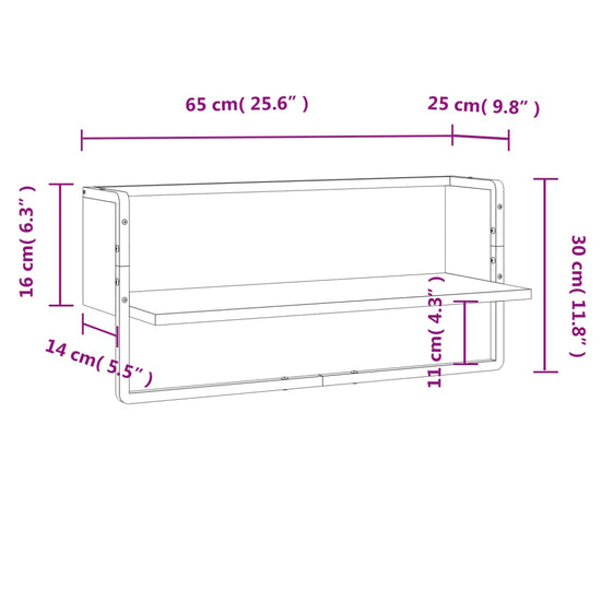 Wandschap met stang 65x25x30 cm grijs sonoma eikenkleurig MeubelReus