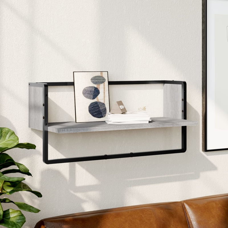 Wandschap met stang 65x25x30 cm grijs sonoma eikenkleurig MeubelReus