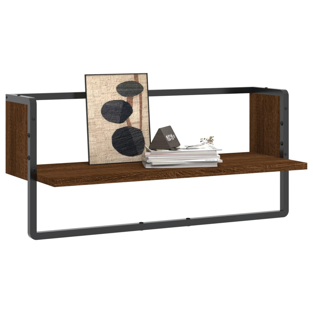Wandschap met stang 65x25x30 cm bruin eikenkleur MeubelReus