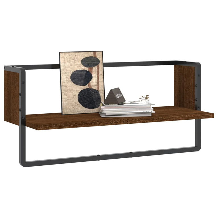 Wandschap met stang 65x25x30 cm bruin eikenkleur MeubelReus