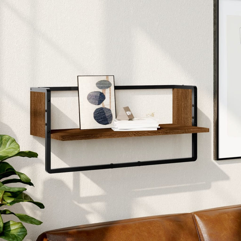 Wandschap met stang 65x25x30 cm bruin eikenkleur MeubelReus