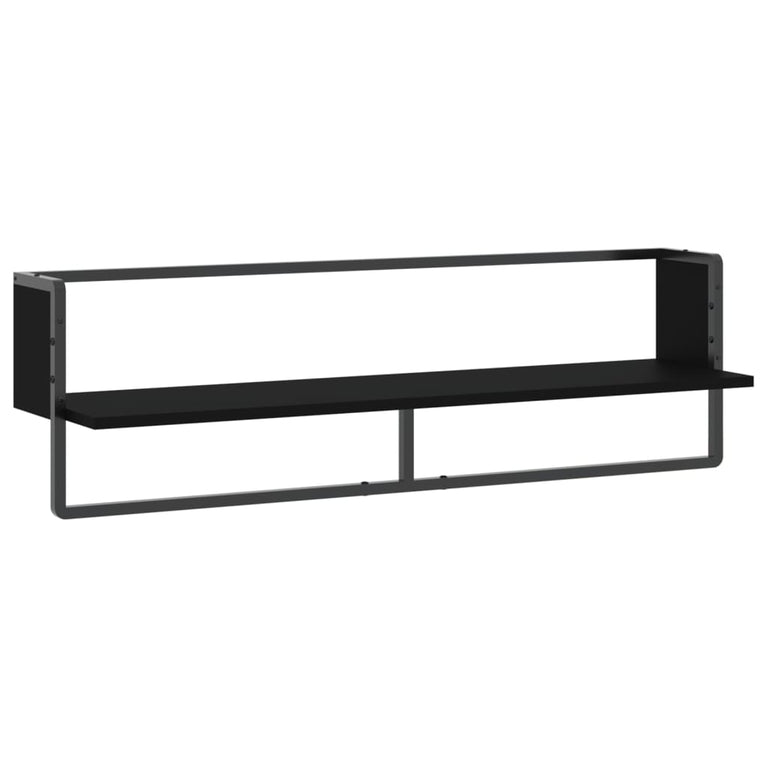 Wandschap met stang 100x25x30 cm zwart MeubelReus