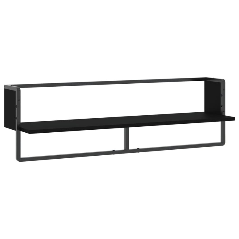 Wandschap met stang 100x25x30 cm zwart MeubelReus