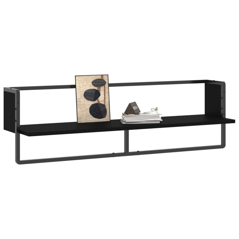 Wandschap met stang 100x25x30 cm zwart MeubelReus