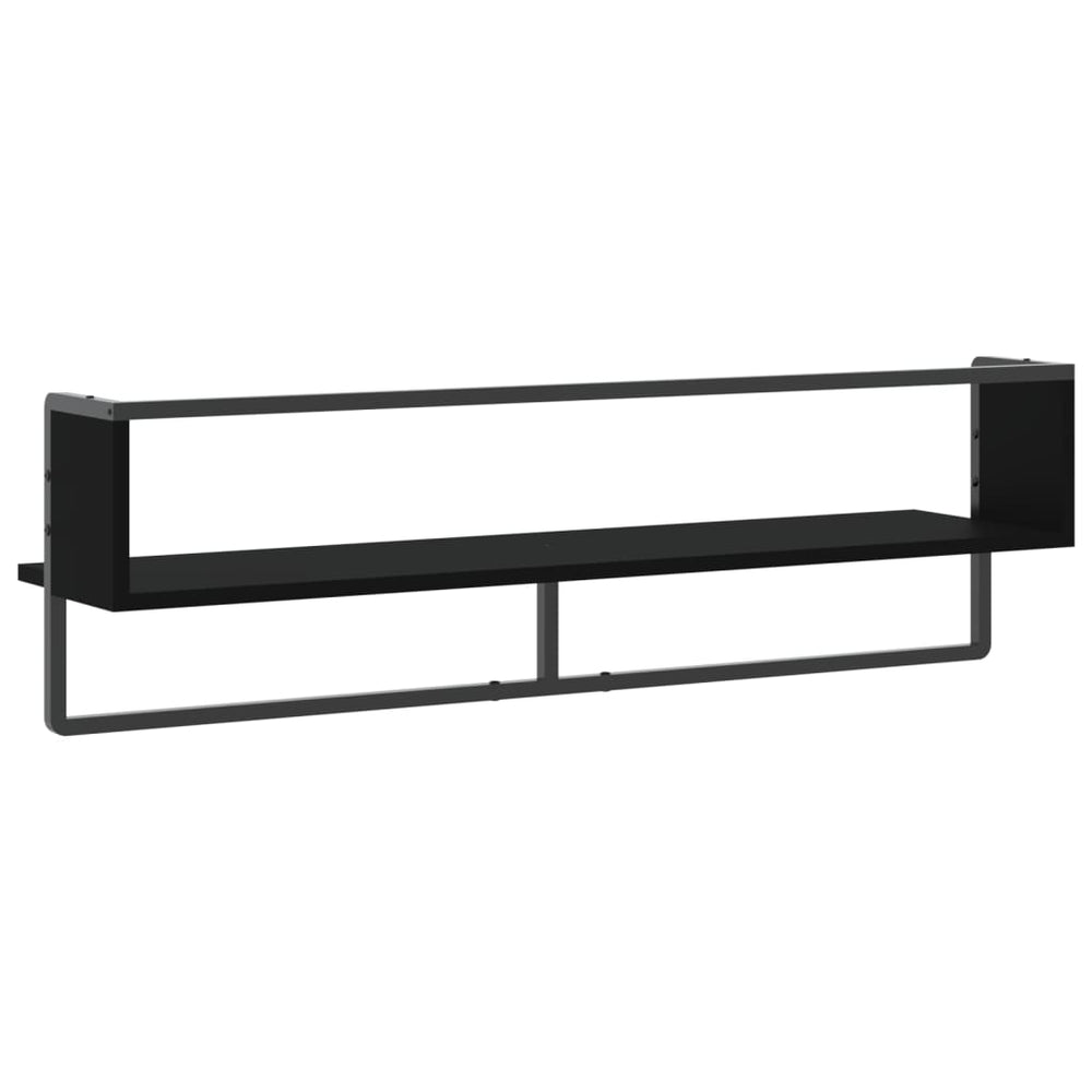 Wandschap met stang 100x25x30 cm zwart MeubelReus
