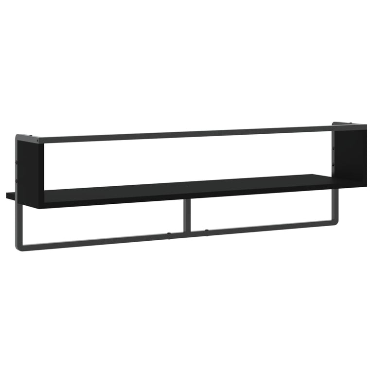 Wandschap met stang 100x25x30 cm zwart MeubelReus