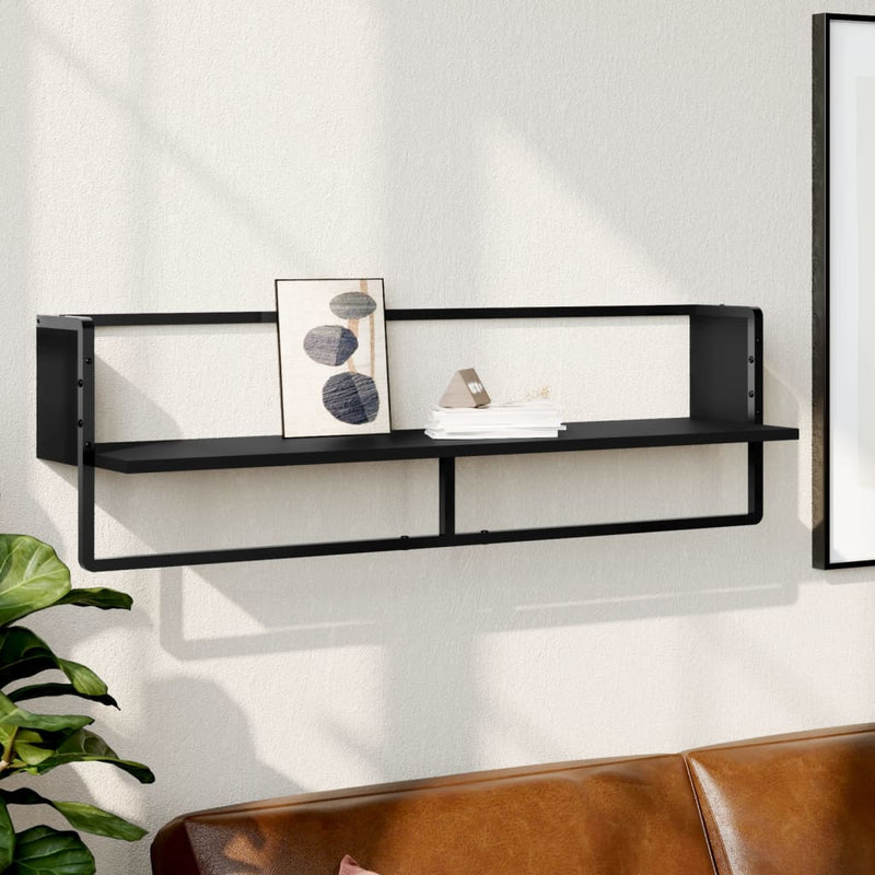 Wandschap met stang 100x25x30 cm zwart MeubelReus
