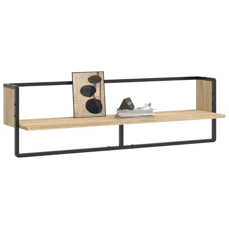 Wandschap met stang 100x25x30 cm sonoma eikenkleurig MeubelReus