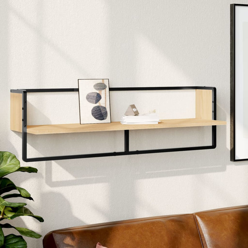 Wandschap met stang 100x25x30 cm sonoma eikenkleurig MeubelReus