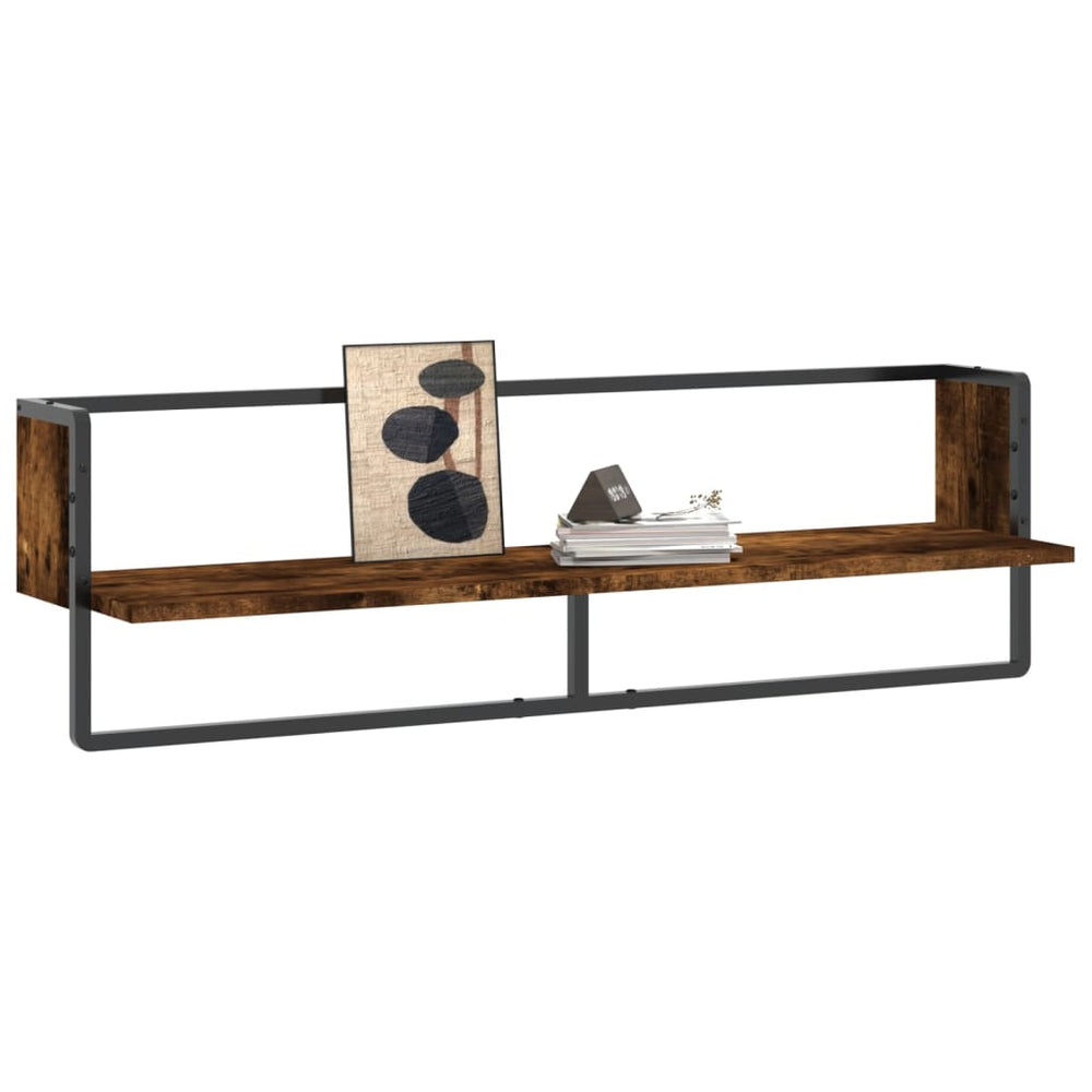 Wandschap met stang 100x25x30 cm gerookt eikenkleurig MeubelReus