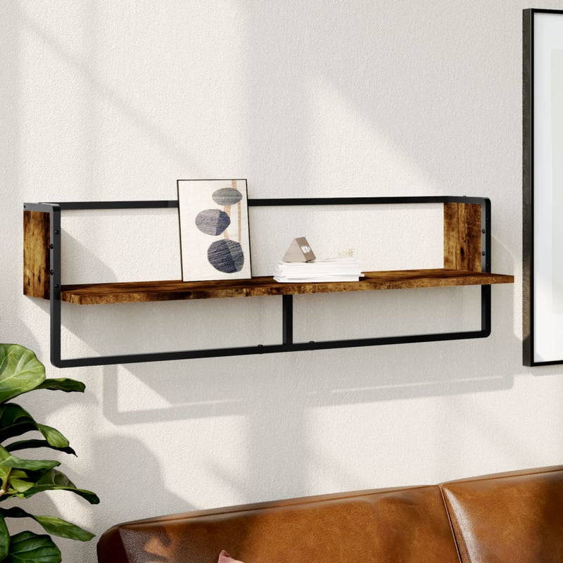 Wandschap met stang 100x25x30 cm gerookt eikenkleurig MeubelReus